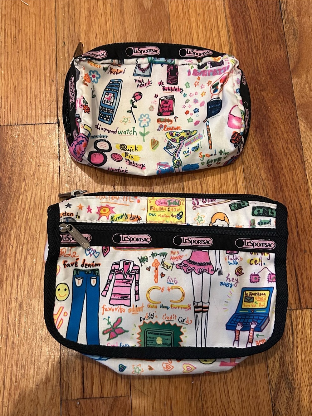 LeSportsac White Multicolor Illustrated Cosmetic Pouch Duo